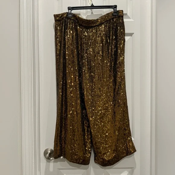 J.Crew Gold Sequin Crop Pants Women Sparkle Party Holiday Evening Ankle Trouser - Picture 6 of 8